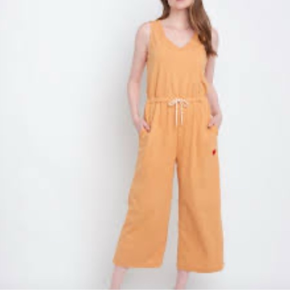 preloved Pants - Preloved made in Canada Mustard Jumpsuit with Heart Detail